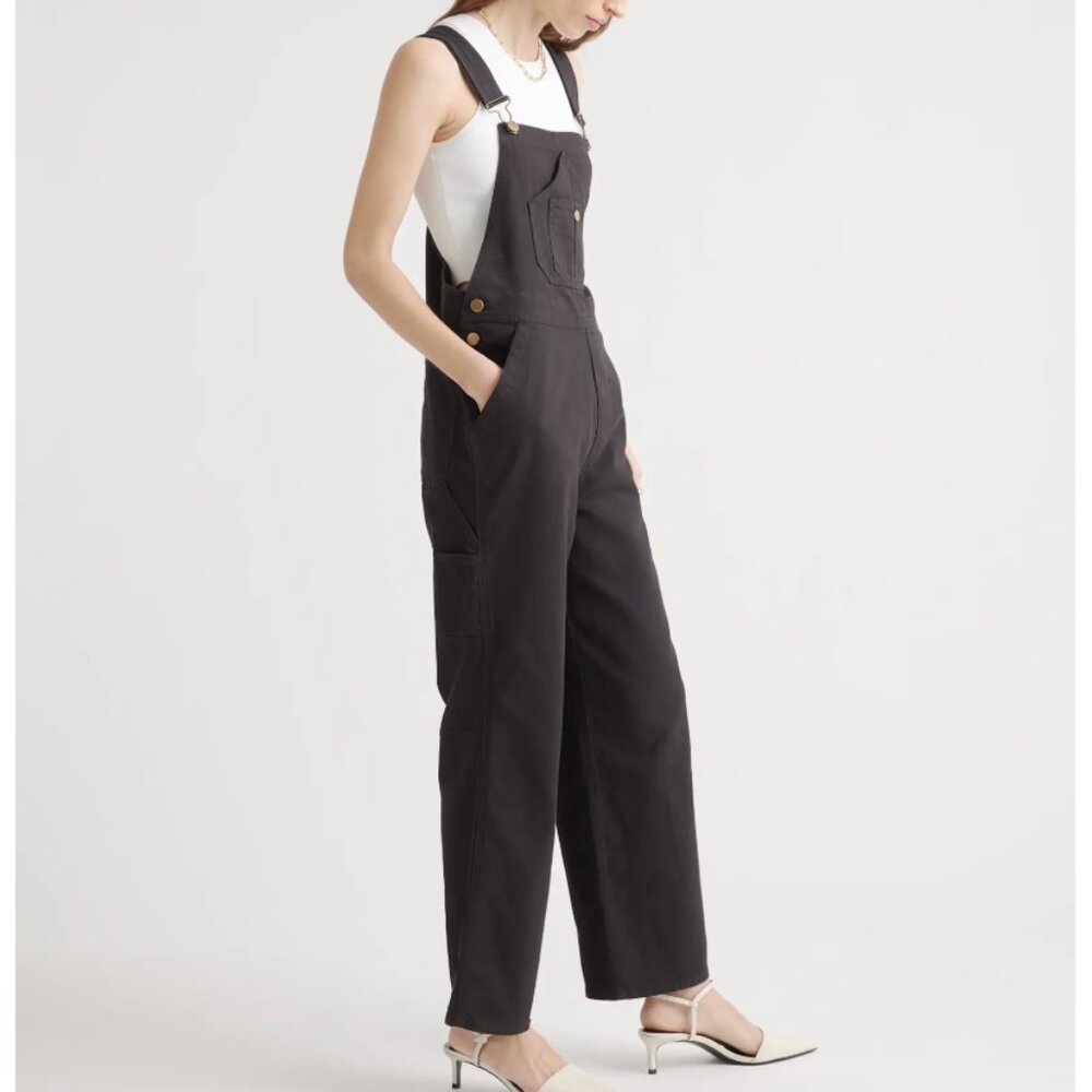 Quince Organic Stretch Cotton Twill Relaxed Overalls - Black XL